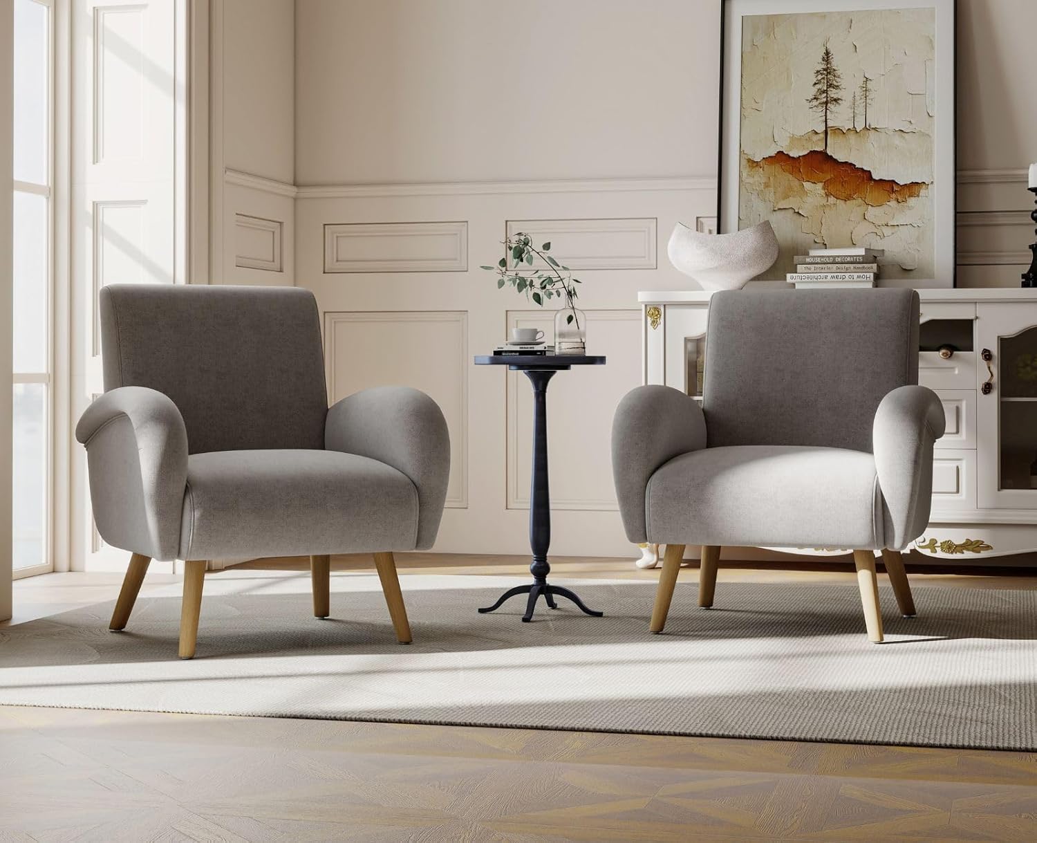 chairus Chenille Loungesessel Ohrensessel für Wohnzimmer Polstersessel Einzelsofa für Schlafzimmer Akzentstuhl Relaxsessel mit Holzbeinen (Grau)