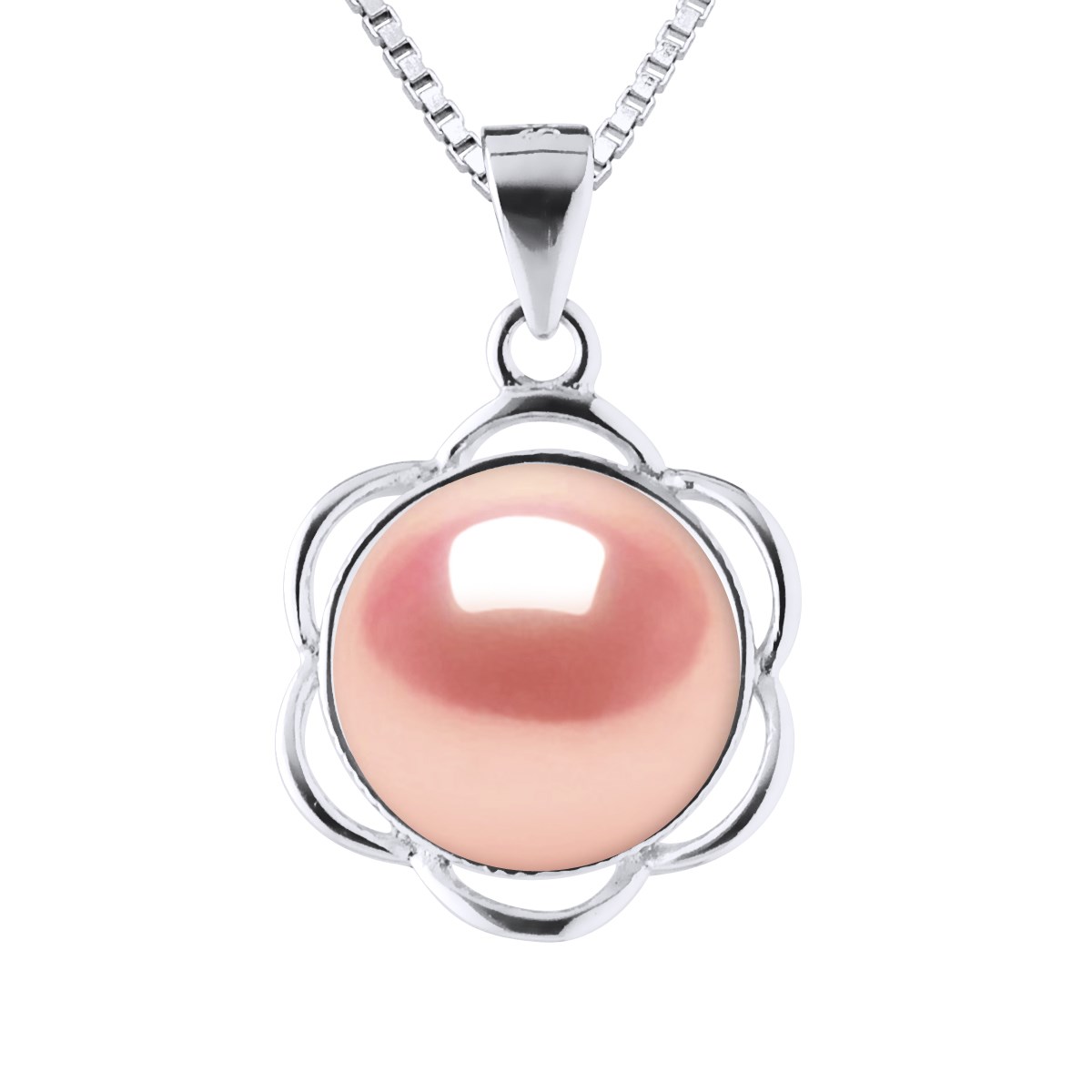 Collier PETALES Perle d'Eau Douce 9-10 mm Rose Argent 925
