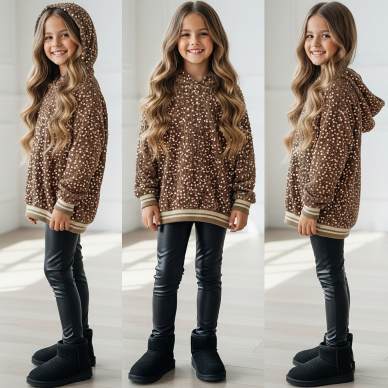 Sequin Shine Hoodie dress - brons