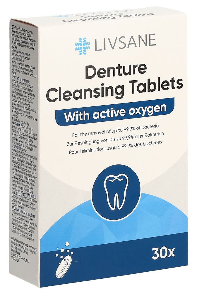 LIVSANE Gebissreinigungstabletten<br>30 Stück, Tablette, dentaire