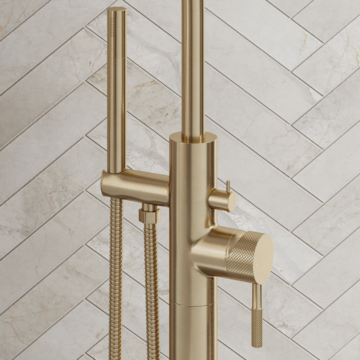 Saniclear Brass Curved vrijstaande badkraan geborsteld messing - mat goud