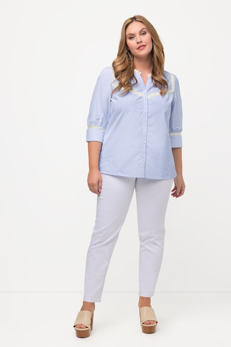 Bluse, Rüschenkragen, Spitze, V-Ausschnitt, 3/4-Arm