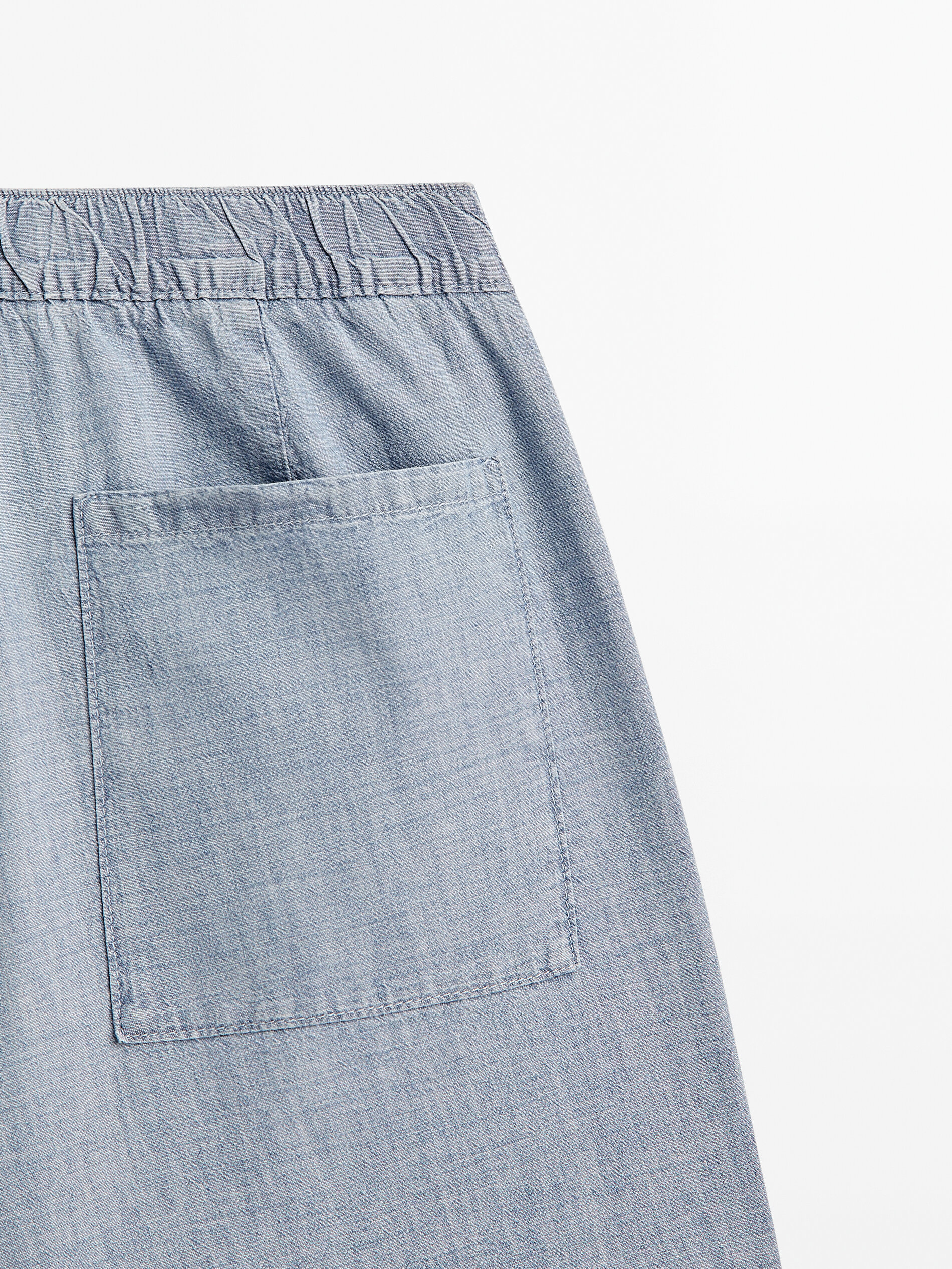Bermuda jeans de algodão com elastano na cintura - Azul Claro