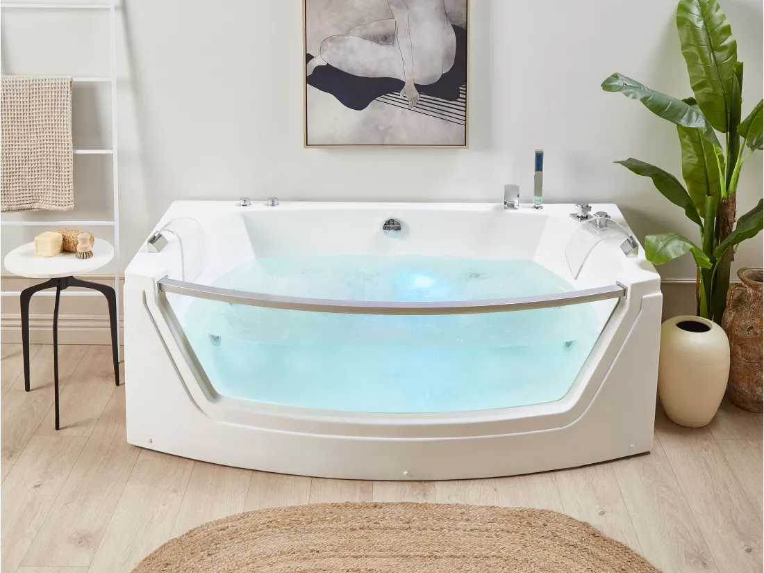 Baignoire balnéo blanche 175 x 85 cm avec LED FUERTE