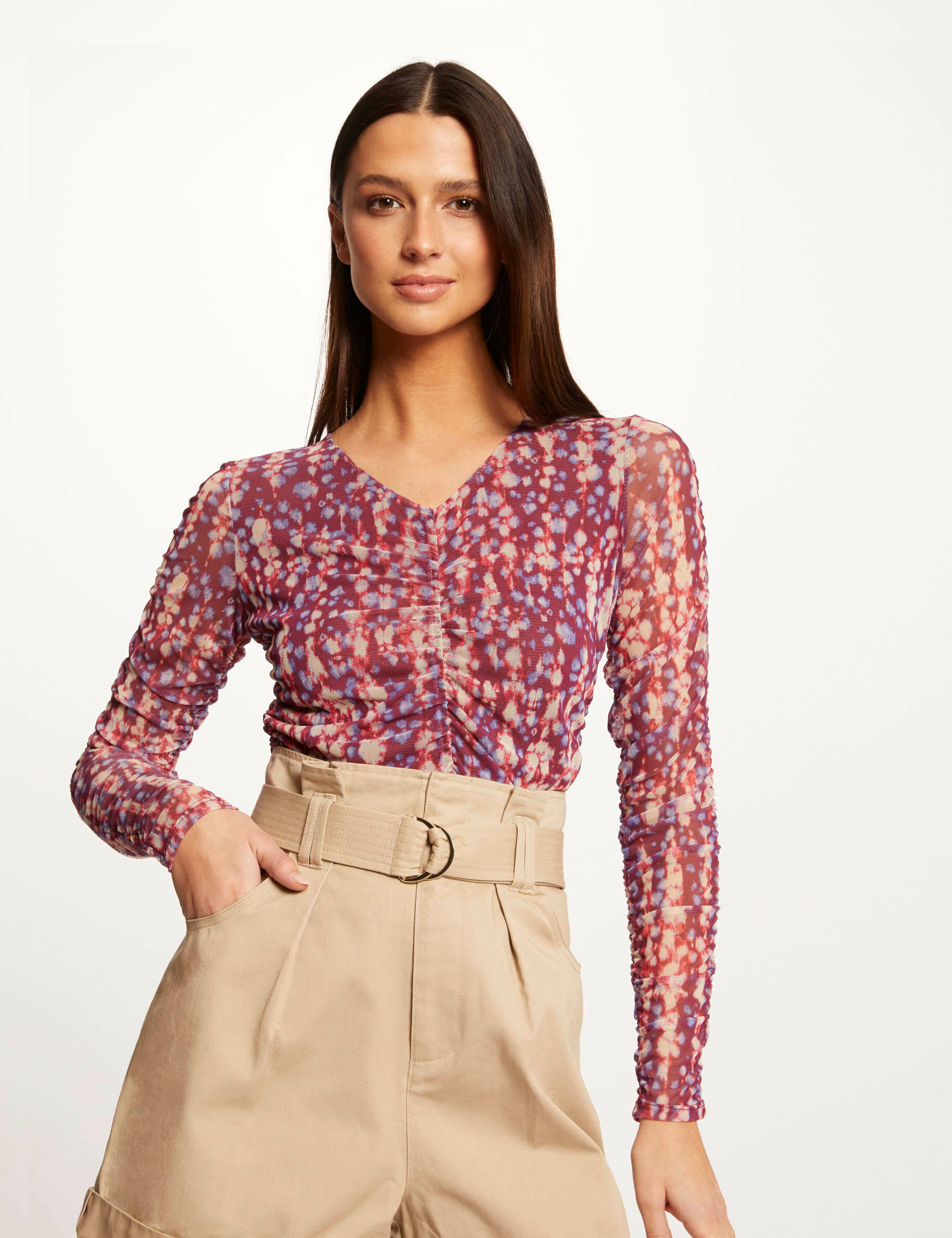 T-shirt manches longues imprimé abstrait multico femme - multico