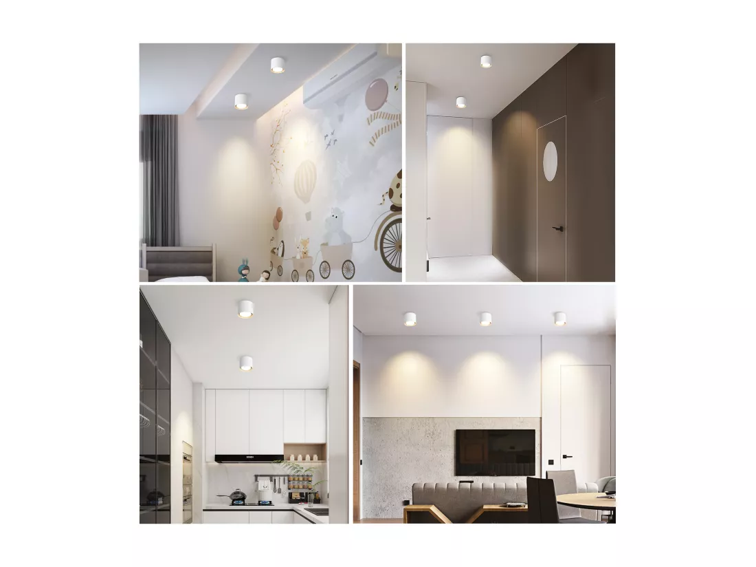 NETTLIFE Plafonnier Spot LED Blanc : Plafond rond en saillie, alum. 230V, ampoule GX53 5W 3000K, pour chambre, couloir