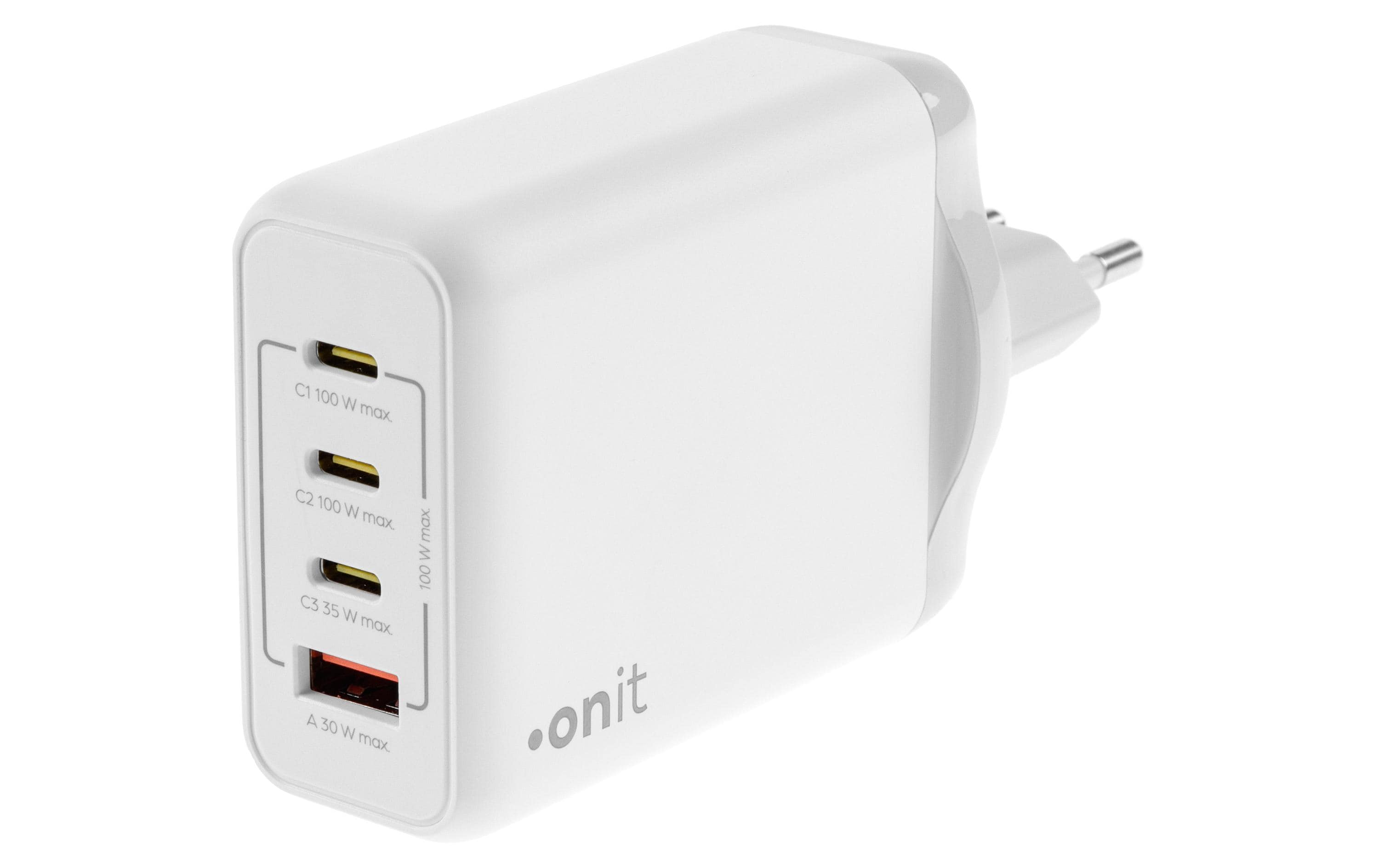 USB-Wandladegerät Quad 3C1A 100 W GaN WeissLadeadapter mit drei USB-C-Ports und einem USB-A-Port