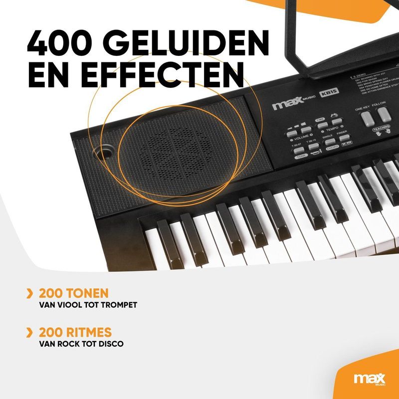 MAX KB15 Keyboard set met koptelefoon en bladmuziekhouder - Perfect voor beginners - Oplaadbare accu