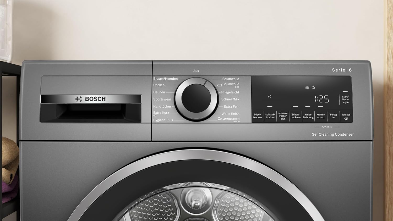 Bosch WQG2450R10 Serie 6 Wärmepumpentrockner, 9 kg, Sensitive-Drying-System textilschonende Trommelstruktur, Auto Dry optimale Trocknung, Selbstreinigender Kondensator, Quick-40'-Trocknen