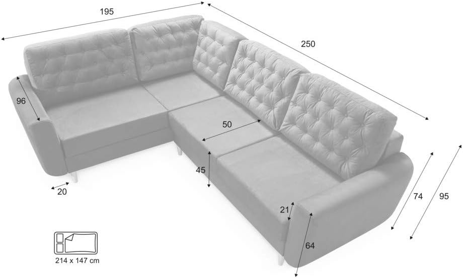 Robin Inspire Linda Ecksofa mit Schlaffunktion 2X Bettkasten Kissen Sofa L-Form Schlafsofa Freistehende Eckcouch Schlafcouch Wohnzimmermöbel Wohnlandschaft Rechts Azur