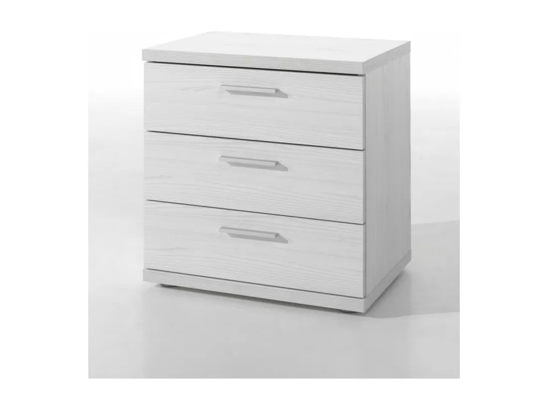 Chambre à coucher adulte collection OLGA : Armoire 250cm, Lit 160x200, commode, chevets. Couleur blanc effet bois.