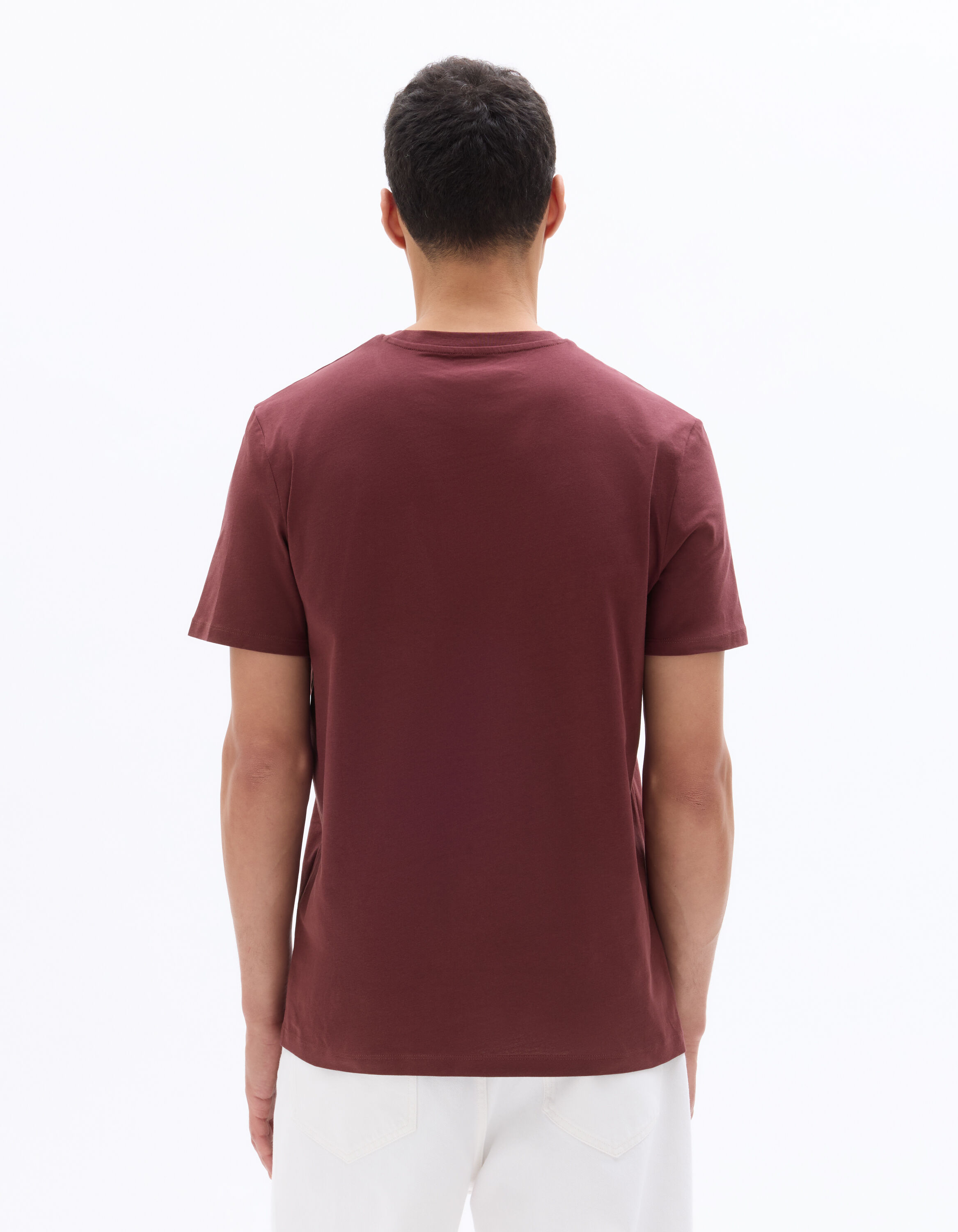 T-shirt regular col rond 100% coton - rouge foncé