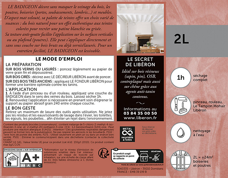 Badigeon meubles, poutres et boiseries Libéron bois brut 2L