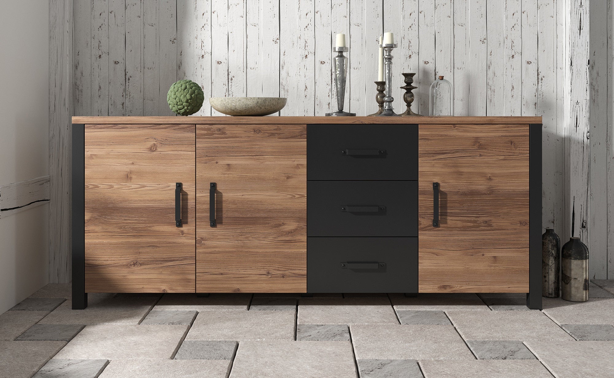 Meubella - Dressoir Olivia - Zwart - Eiken - 192 cm