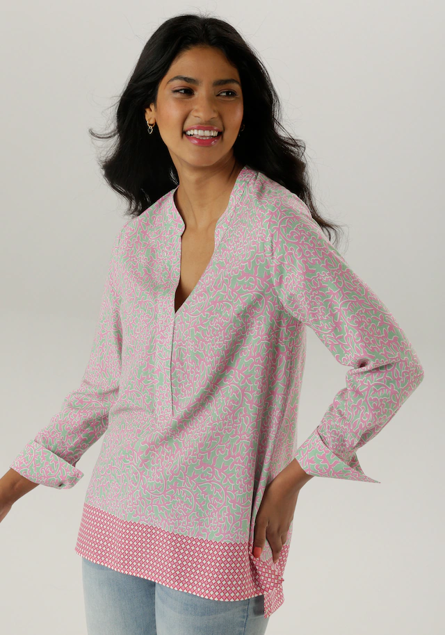 Aniston SELECTED Longbluse , mit Rankenmusterung und Bordürendruck am Saum