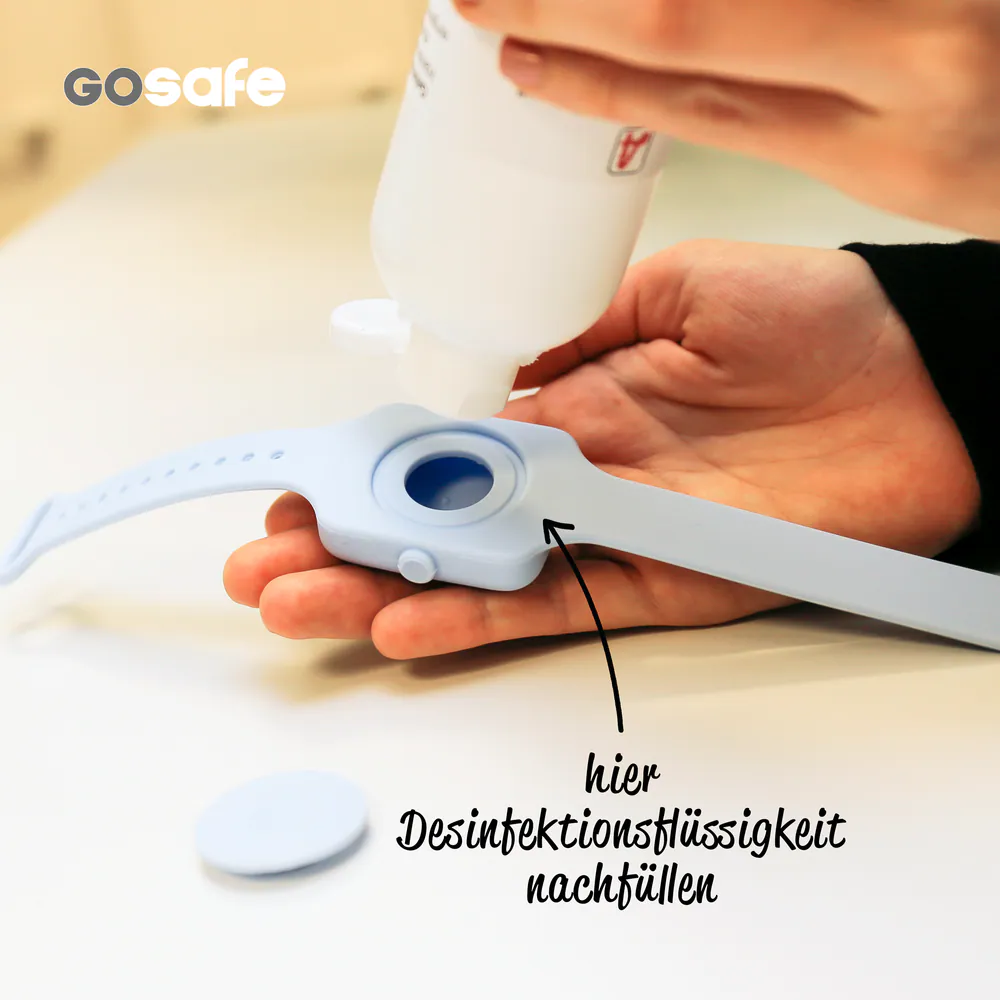GOSAFE Desinfektionsarmband aus Silikon • Desinfektionsspender Armband • Desinfektionsmittel für unterwegs • Hygiene Armband • Armband mit Desinfektionsmittel • in 4 versch. Farben