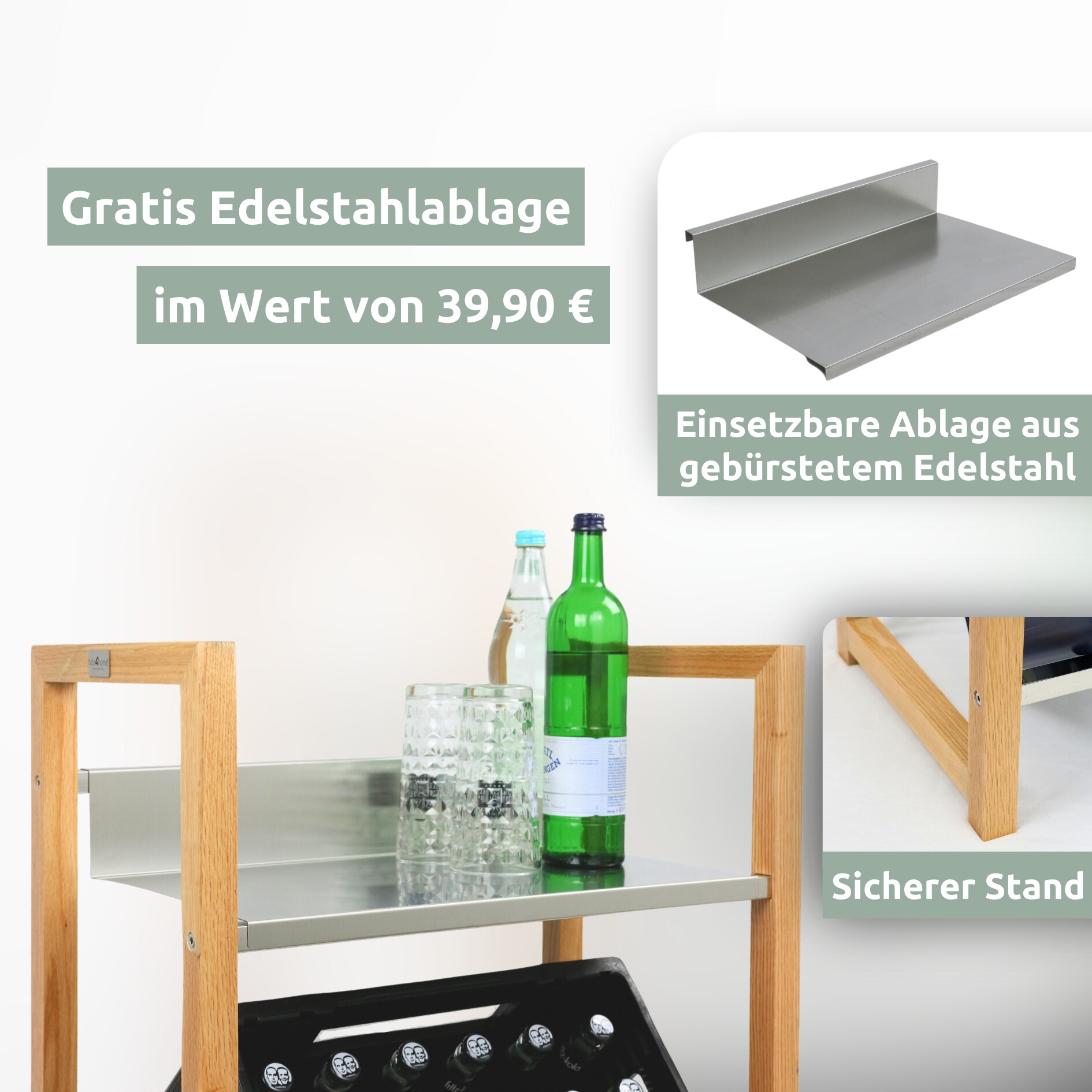 holz4home® Getränkekistenregal aus Holz inkl. Ablage I Silber | 2 Kisten
