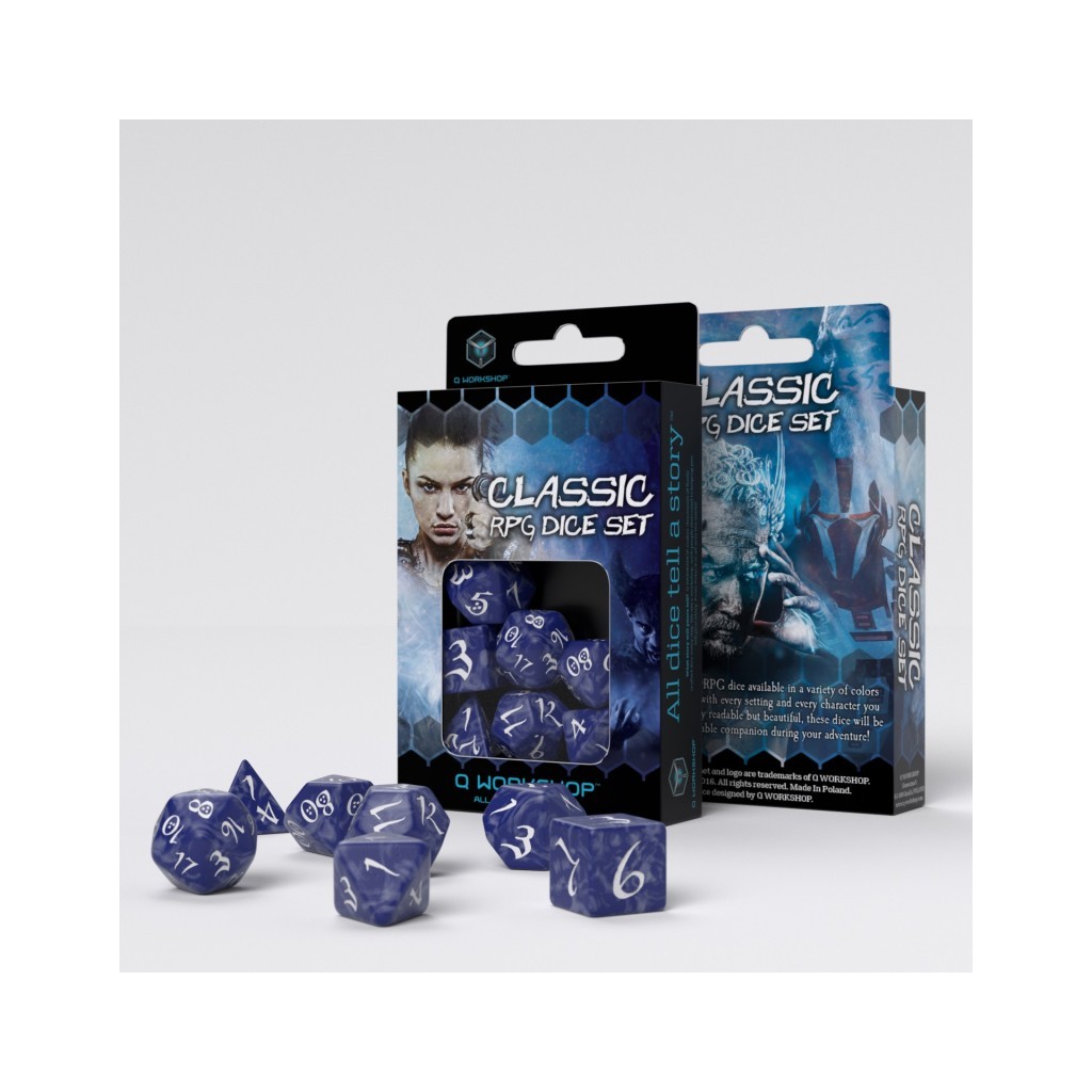 Set de dés Elfe Classic - Cobalt et Blanc