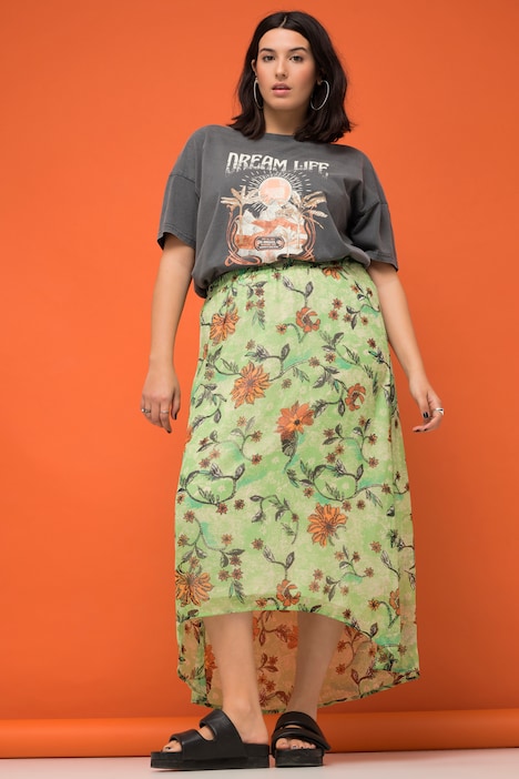 Midirock, A-Line, Chiffon, Flowerprint, Elastikbund