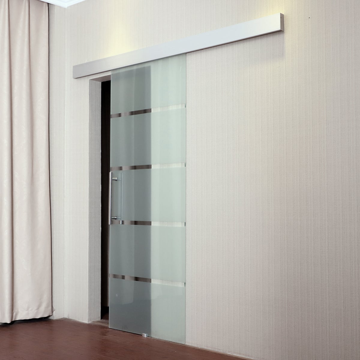 HOMCOM Glazen schuifdeur, binnendeur met handgreep, eenzijdige satijnen afwerking met strepen, 90 x 205 cm