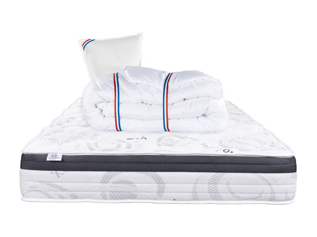 Matelas 90x190 cm, Sleeplux, 26cm, latex, ergonomique, haute densité + Oreiller + couette