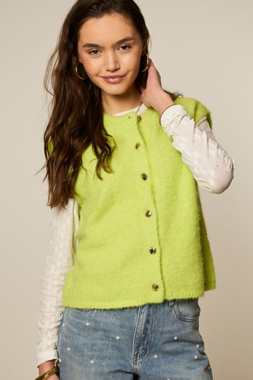 Limegroen gilet met fancy knopen