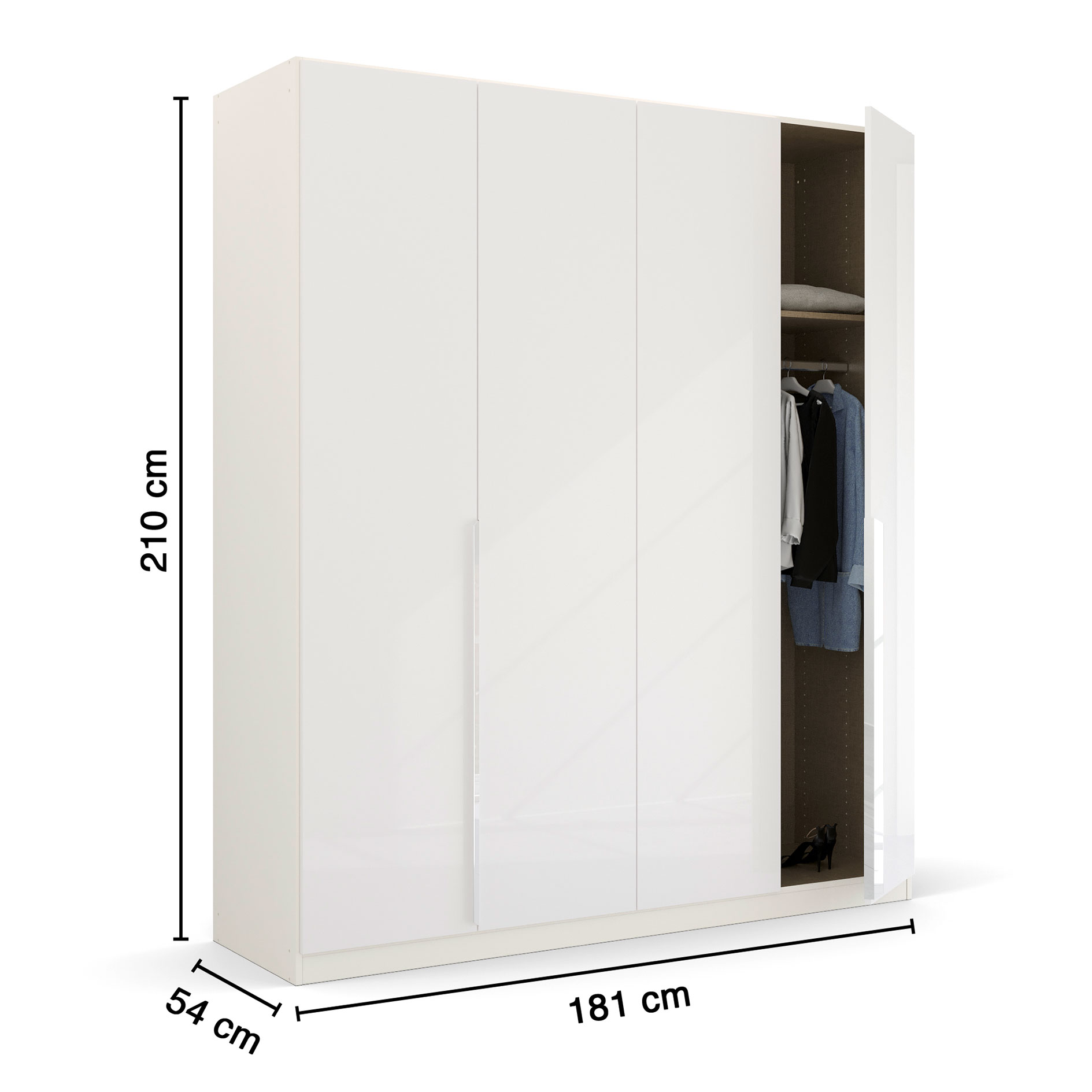 Drehtürenschrank - alpinweiß - weiß-Hochglanz - 181 cm