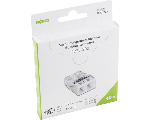 Wago 2273-202 COMPACT aansluitdoosklem 0,5-2,5 mm² 2-aderige insteekklem 40 stuks