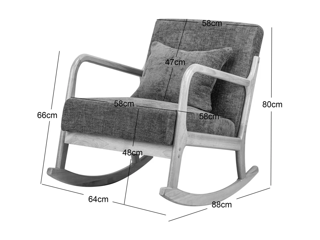 Rocking chair en bois massif et tissu gris