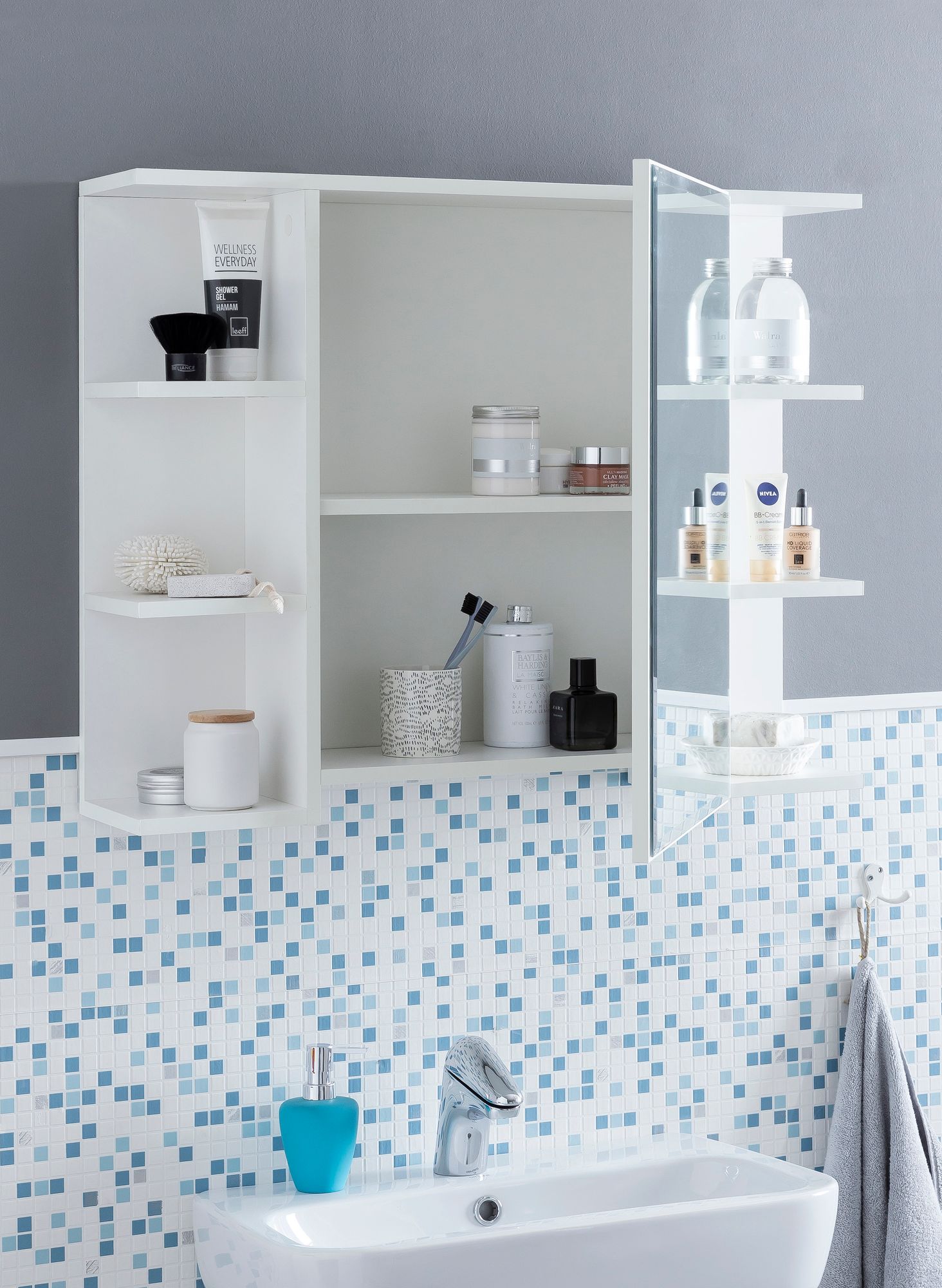 KADIMA DESIGN Moderner Hängeschrank mit Spiegel, Weiß, Wasserabweisend - Stauraum für Badezimmerutensilien