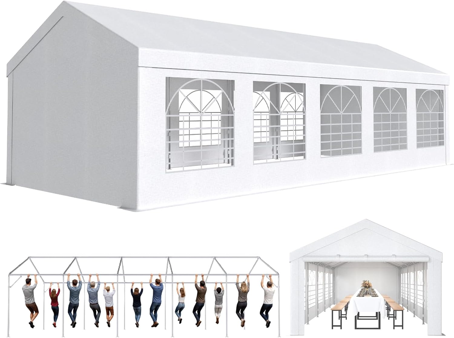 JUMMICO Pavillon 4x10, Gartenzelt UV-Schutz 50+ Festzelt, Partyzelt 4x10 Wasserdicht Stabil Winterfest Party Zelt für Partys Hausparty Hochzeiten, Winterfest Pavillon mit 560g/m² PE-Plane, Weiß