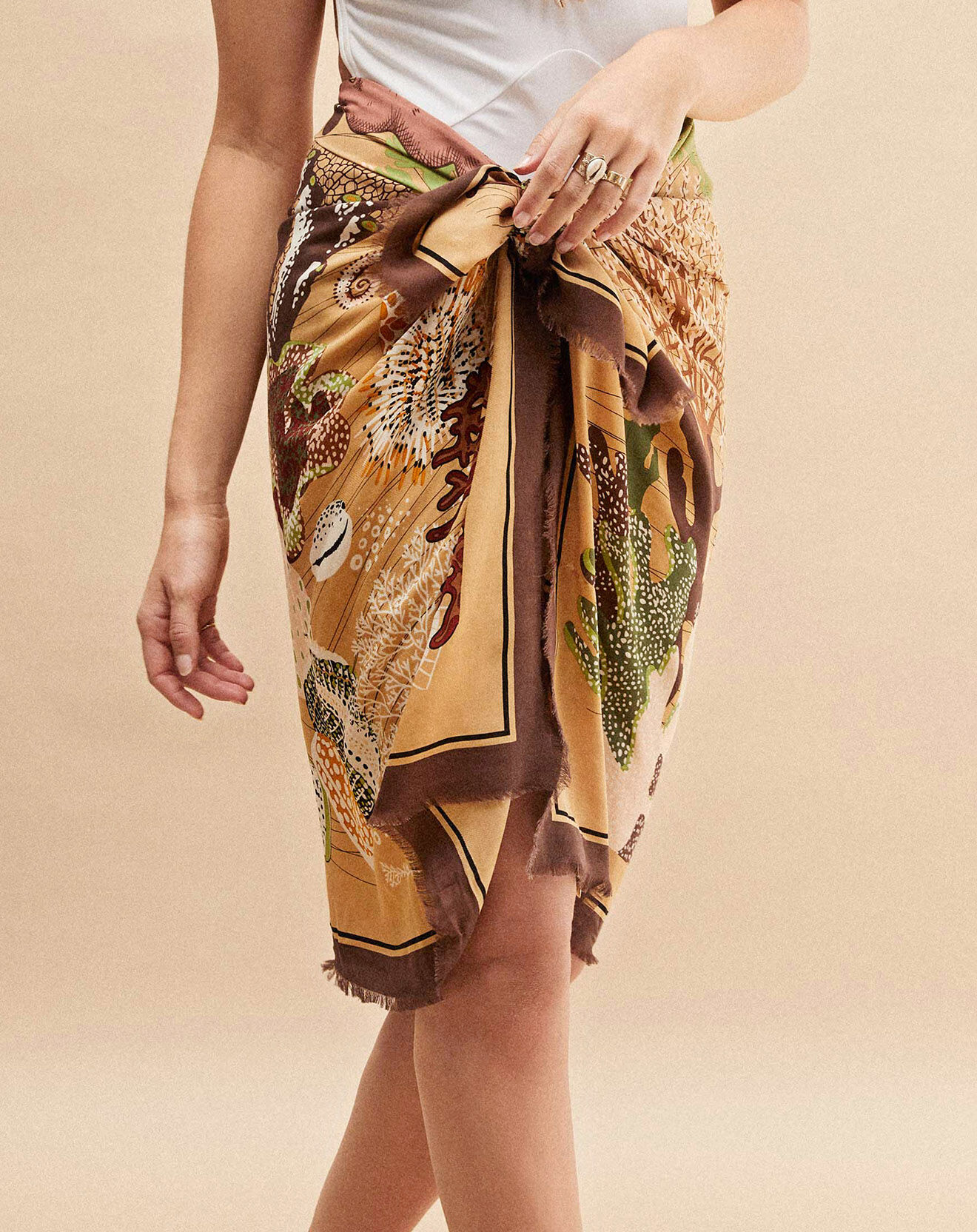 Wild Foulard Deepsea caramel - 130x130 cm