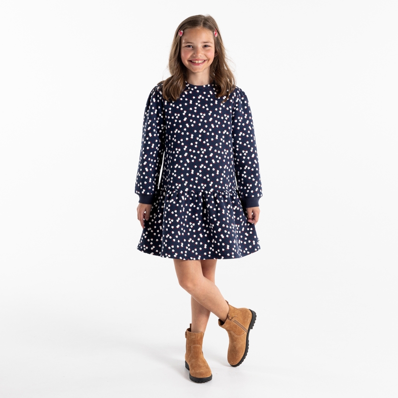 Robe imprimée en molleton bleue fille