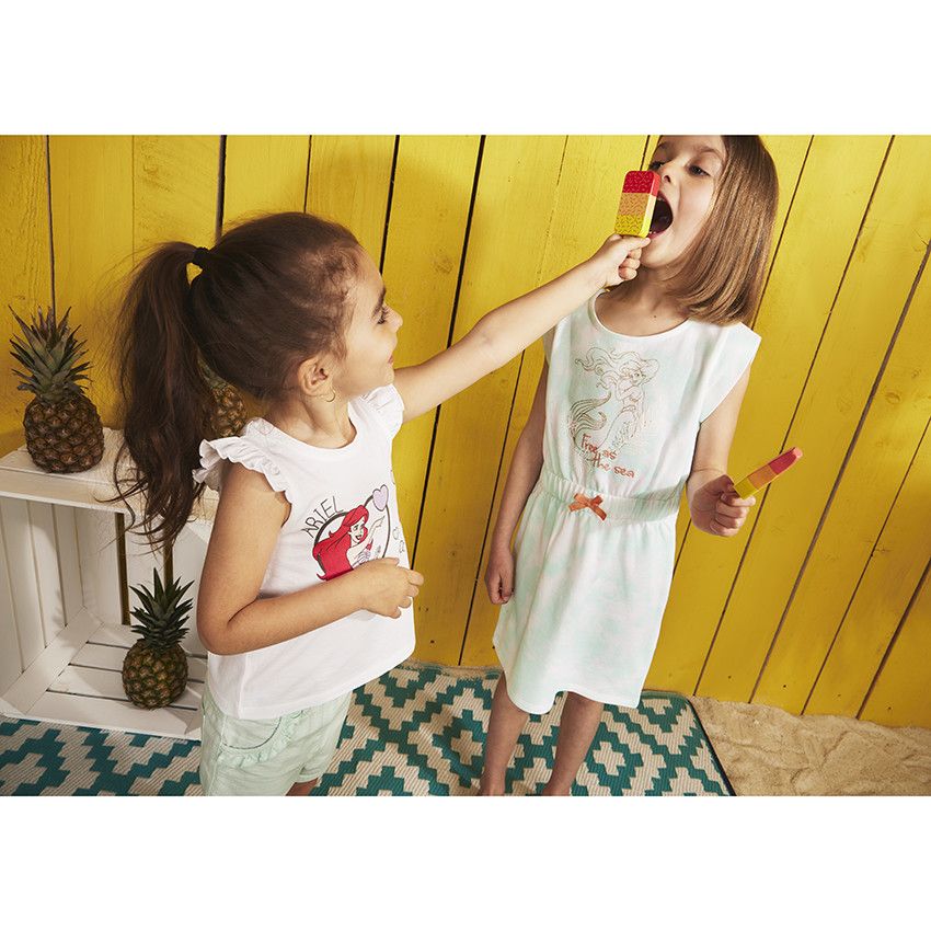 Short uni en toile fantaisie avec détails volantés pour bébé fille - Bleu