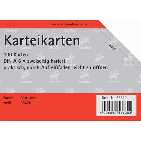Staufen Karteikarten A6, kariert, weiß, 100 Stück