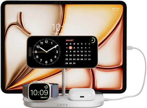 Zens 4-in-1 MagSafe met Qi2 Draadloze Oplader 15W met Standaard, Watch Stand en iPad Stand