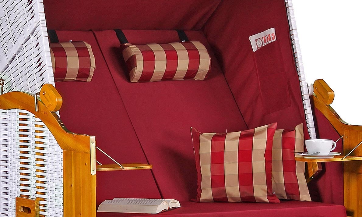 Baltic PE strandstoel, wit, effen kleur, ruitjesmotief rood