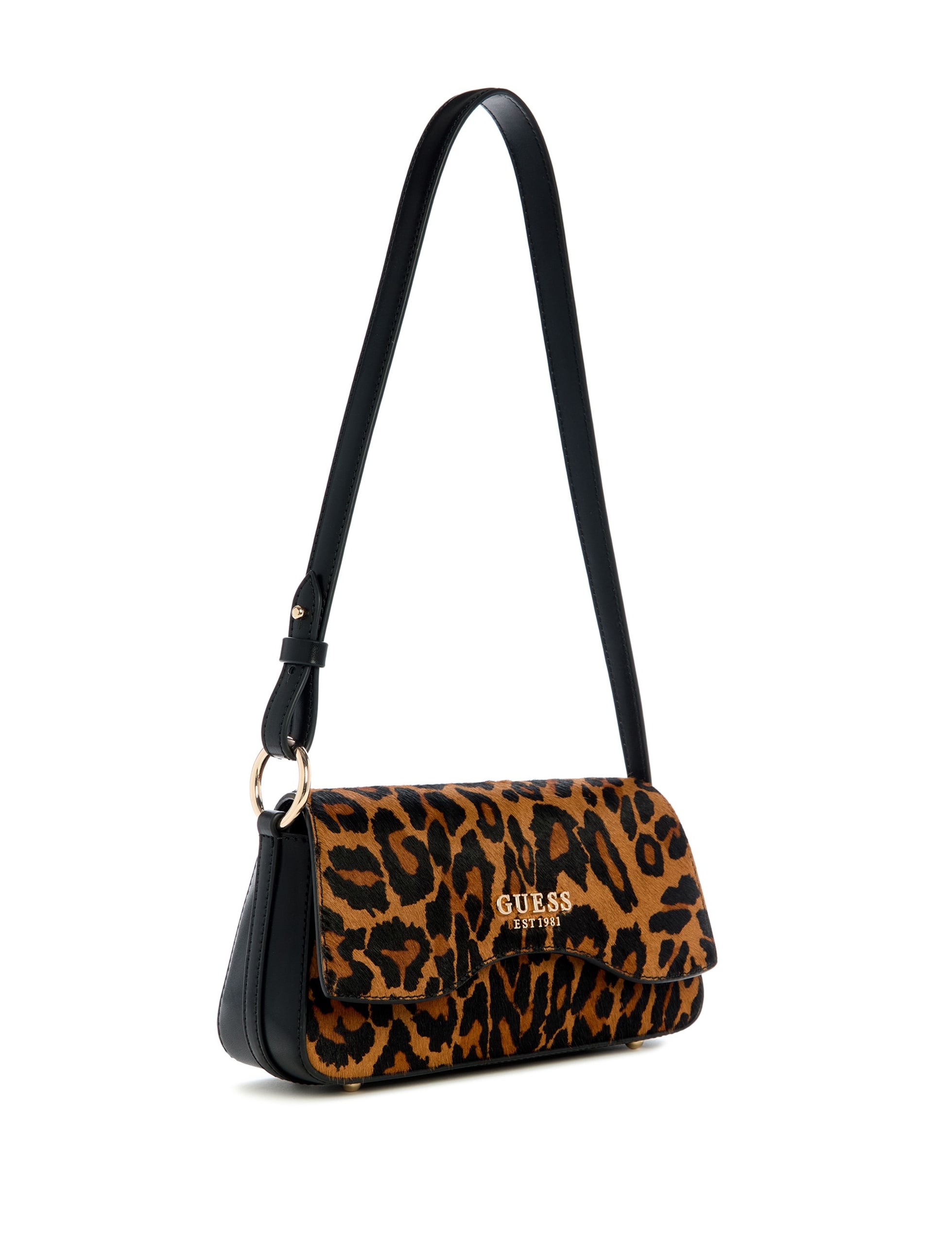 Bolsa de ombro dobrável com aba e estampa de leopardo Domitilla