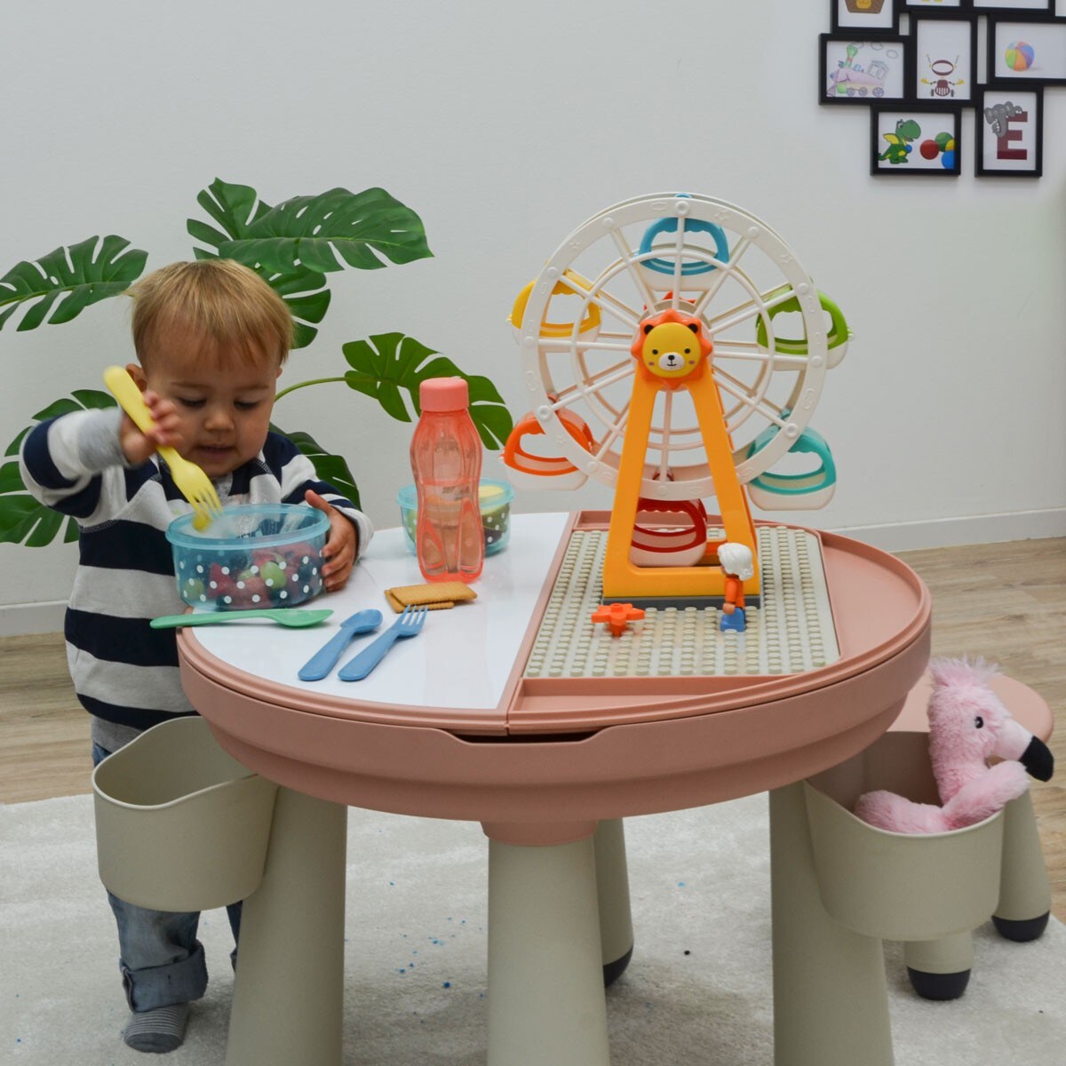 3-in-1 Kinder Spieltisch mit Platte für Bausteine - Kindertisch mit Stuhl
