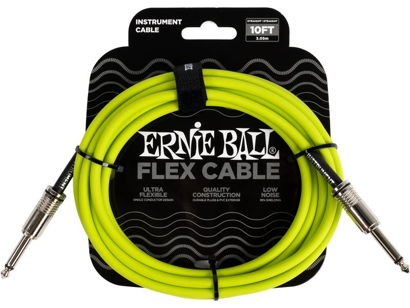 Ernie Ball Instrumentenkabel Flex 6414 – 3.05 m, Grün Flexibles Standardkabel für Instrumente