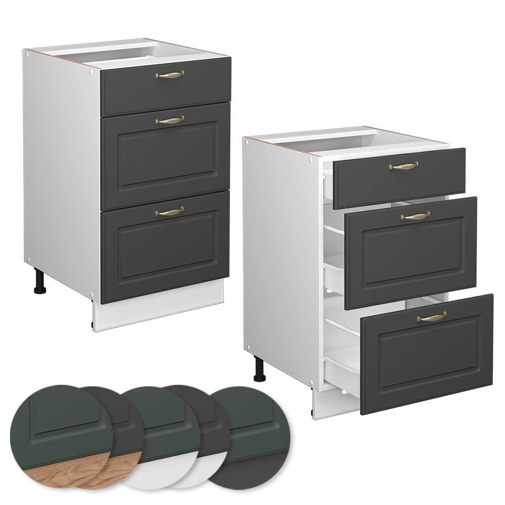 Vicco Schubunterschrank Küchenschrank Küchenmöbel Fame-Line Weiß Anthrazit-Gold Landhaus 50 cm Küche Einbauküche Drehtür Blende Küchenzeile