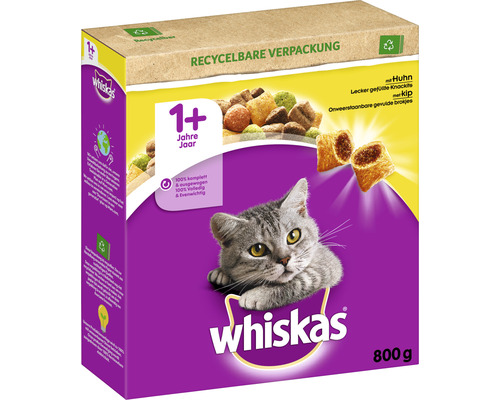 Whiskas 1+ droog kattenvoer met kip, 800 g