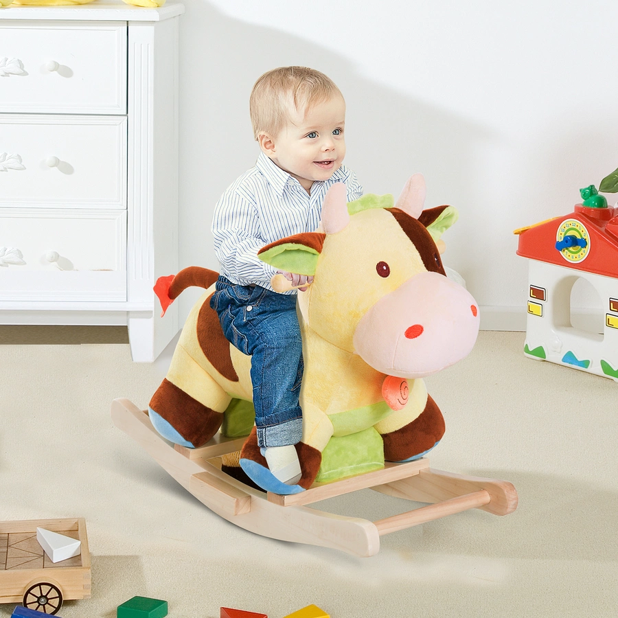 HOMCOM Kinder Plüsch-Schaukeltier als Kuh braun, gelb