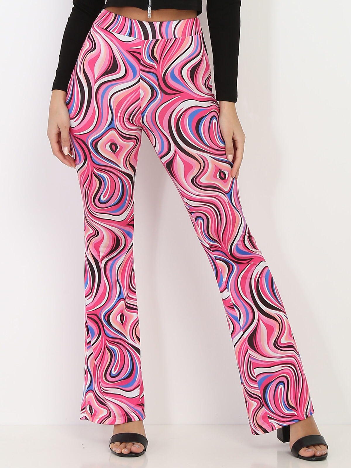 Pantalon évasé à motif rétro- Fuchsia