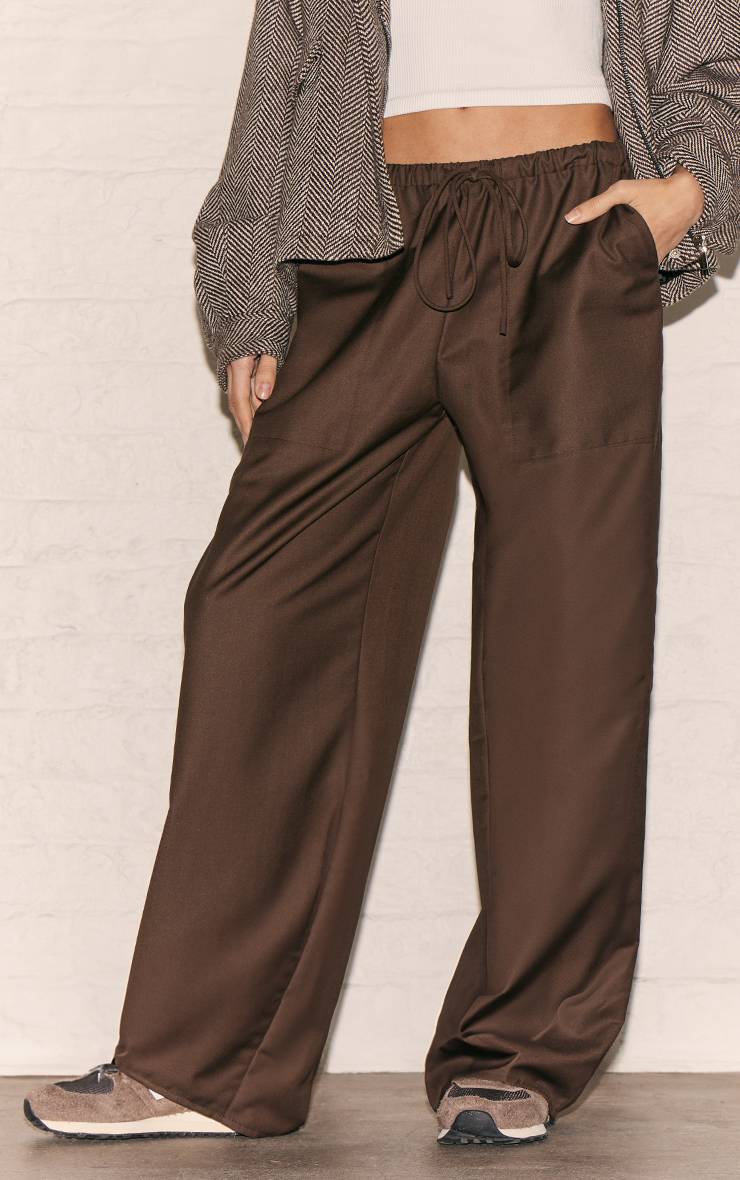 Chocolat Pantalon Ample Taille Basse En Tissu Tissé Avec Cordon De Serrage