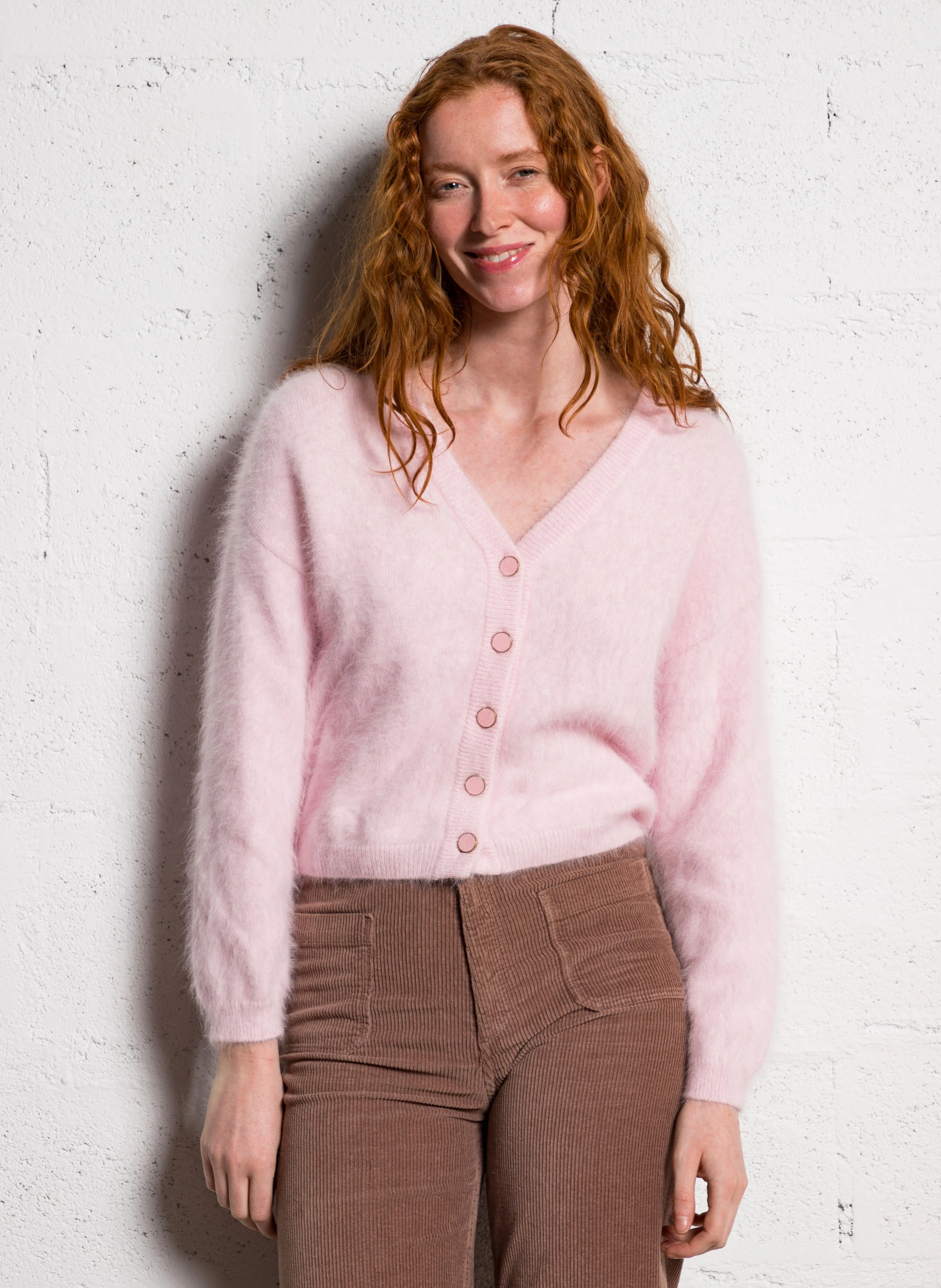 GUSTAVIA - Cardigan col V en laine mélangée | Rose