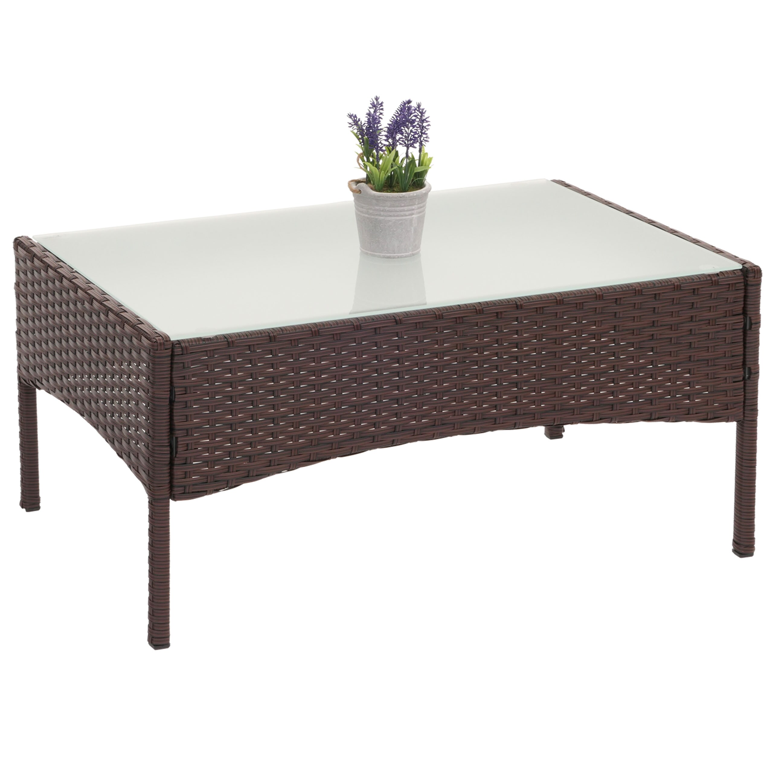 Poly-Rattan Gartentisch Hamar, Beistelltisch Tisch mit Glasplatte ~ braun-meliert