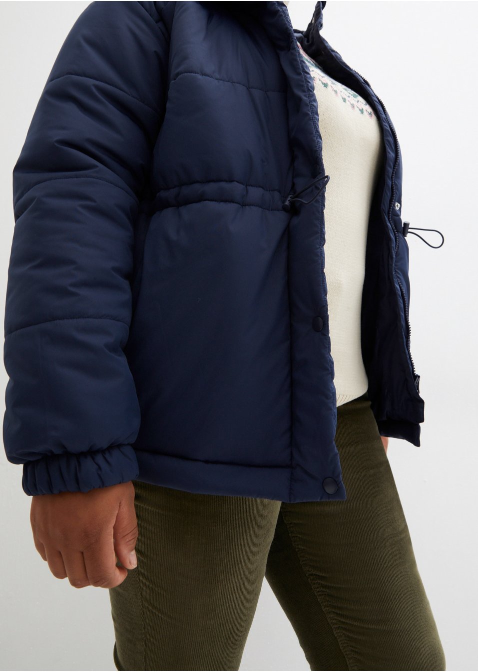 Veste matelassée raccourcie avec capuche et taille réglable