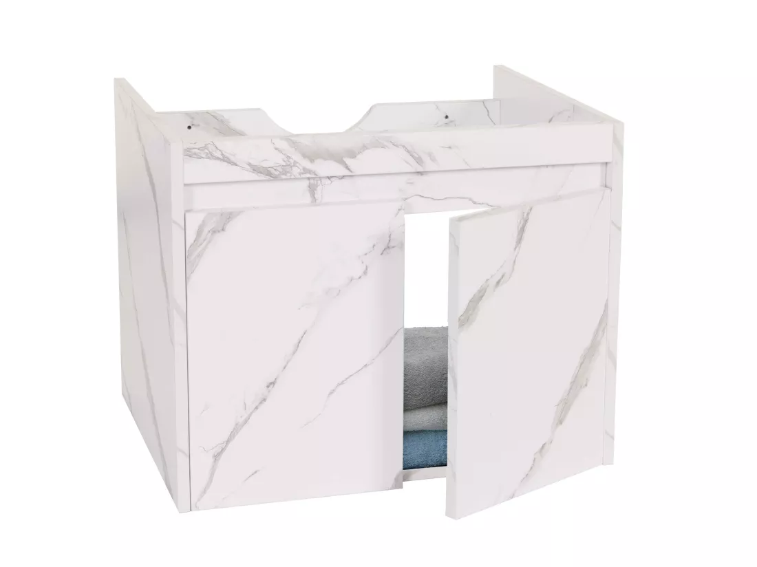 Meuble sous-lavabo MCW-L86, aspect marbre blanc