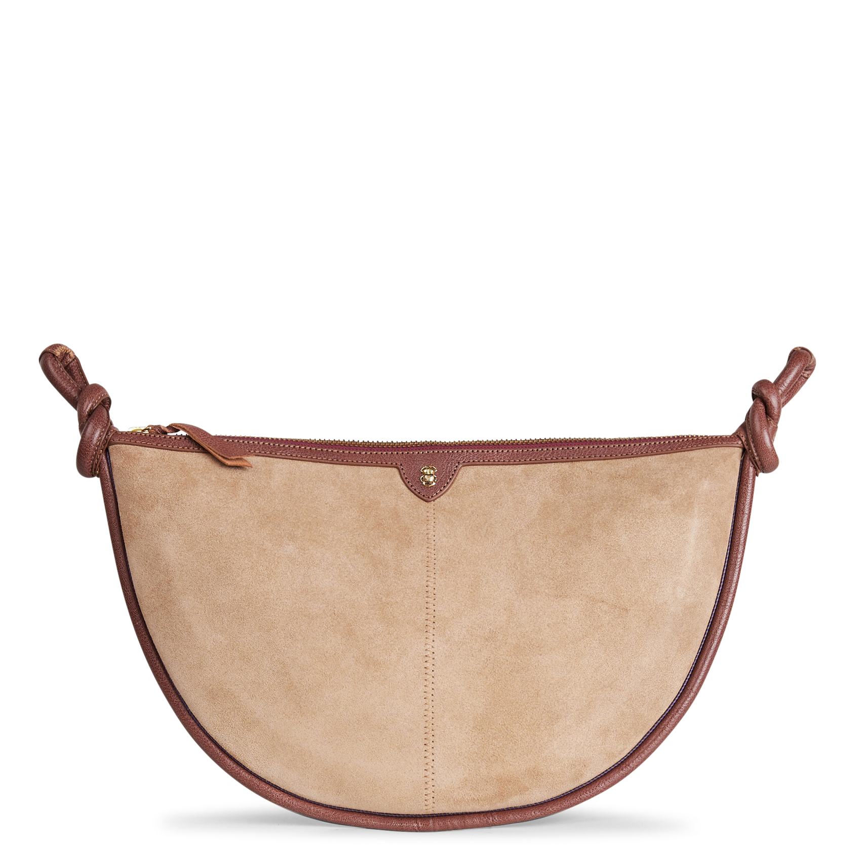 CHRIS - Sac demi-lune en cuir velours | Beige
